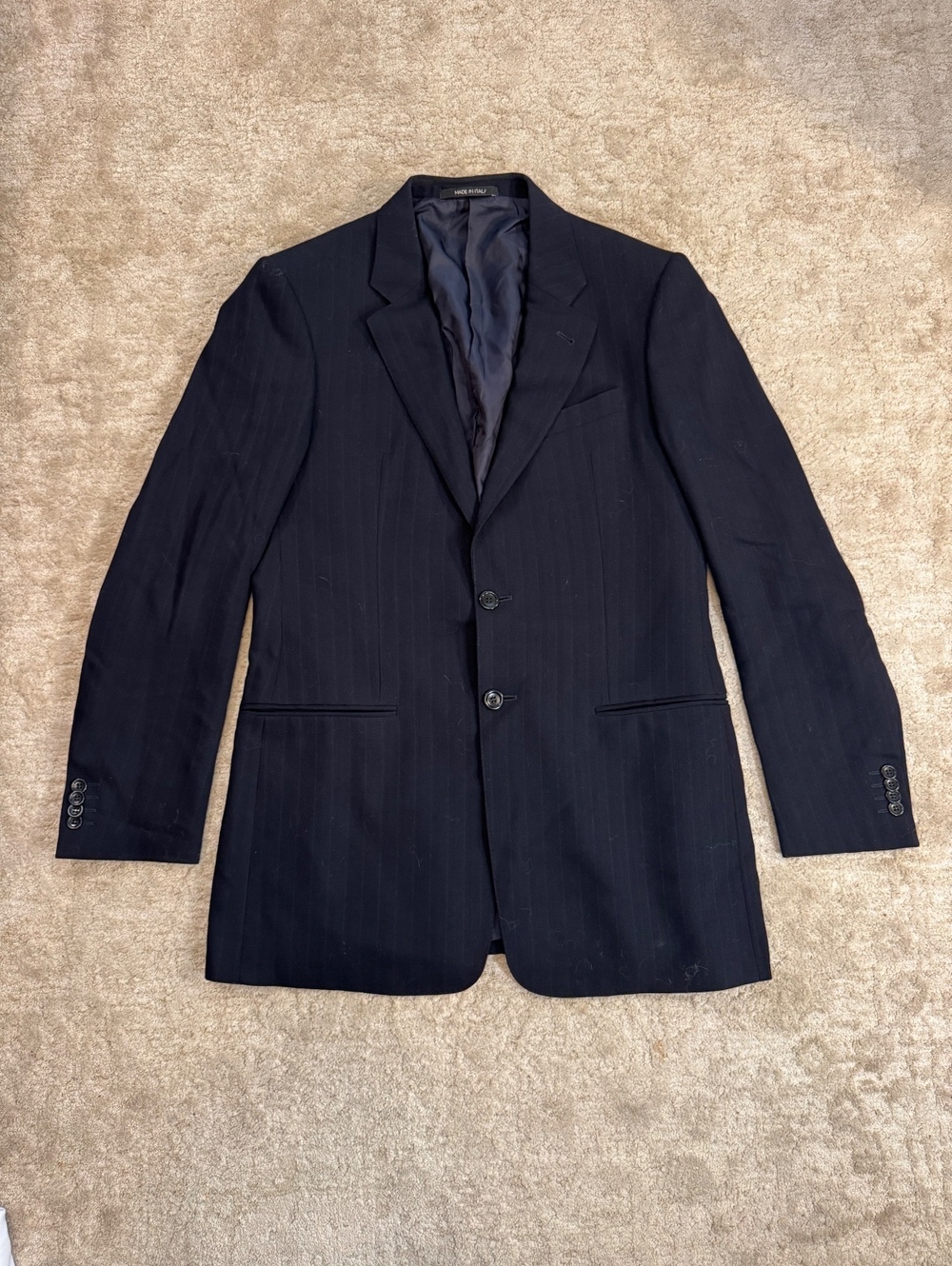 Armani Collezioni Men's Navy Blue Pinstripe Suit Jacket Made in Italy